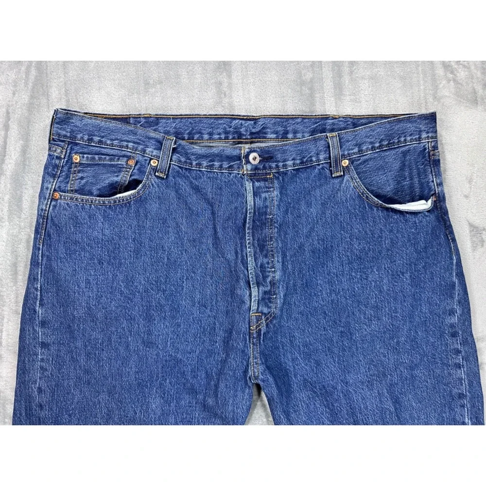 Levis 501 Original Fit Mens Blue Denim Straight Leg Button Fly Jeans 44x32